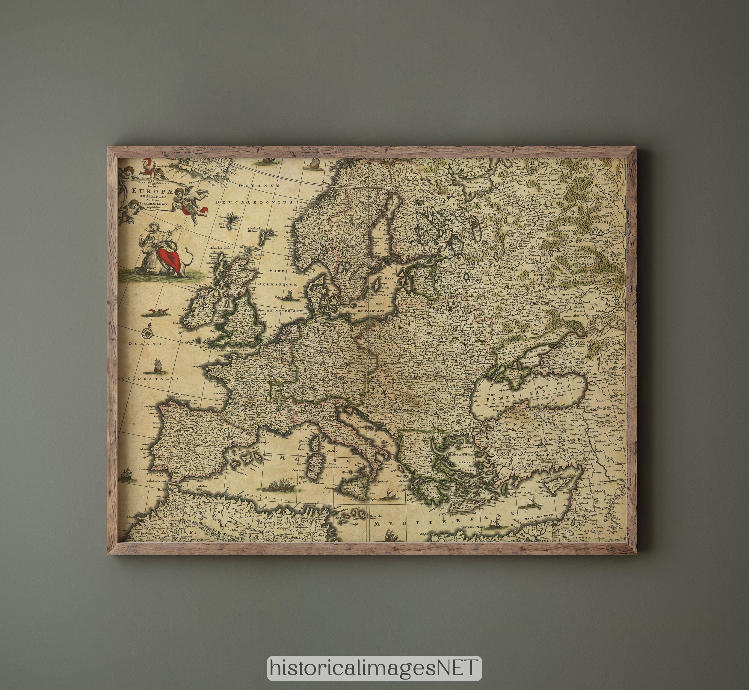 Ancient Map of Europe. Poster Reproduction of the XVIII Century. Fine