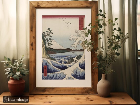 歌川広重作「駿河国薩田の海景」1858年、浮世絵、マットポスター