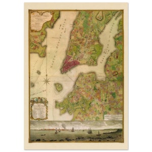 Wunderschöne antike alte Karte von oben von New York City 1770. Luftaufnahme. Kunstdruck, Remastered Kunst Poster.