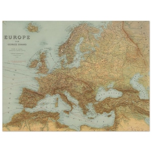 Ancient old map of Europe. Fine art print and canvas. George Erhard Remastered antique map reproduction poster. Wall art decoration