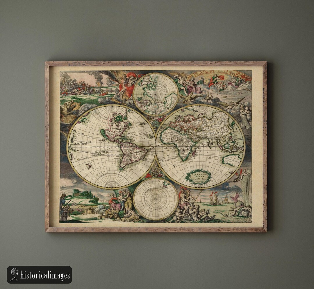 Ancient Old World Map of 1689. A Beautiful Illustrated Antique Map ...