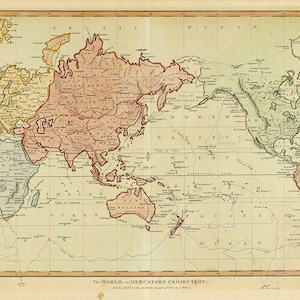 Ancient world map The world on mercators projection reproduction poster