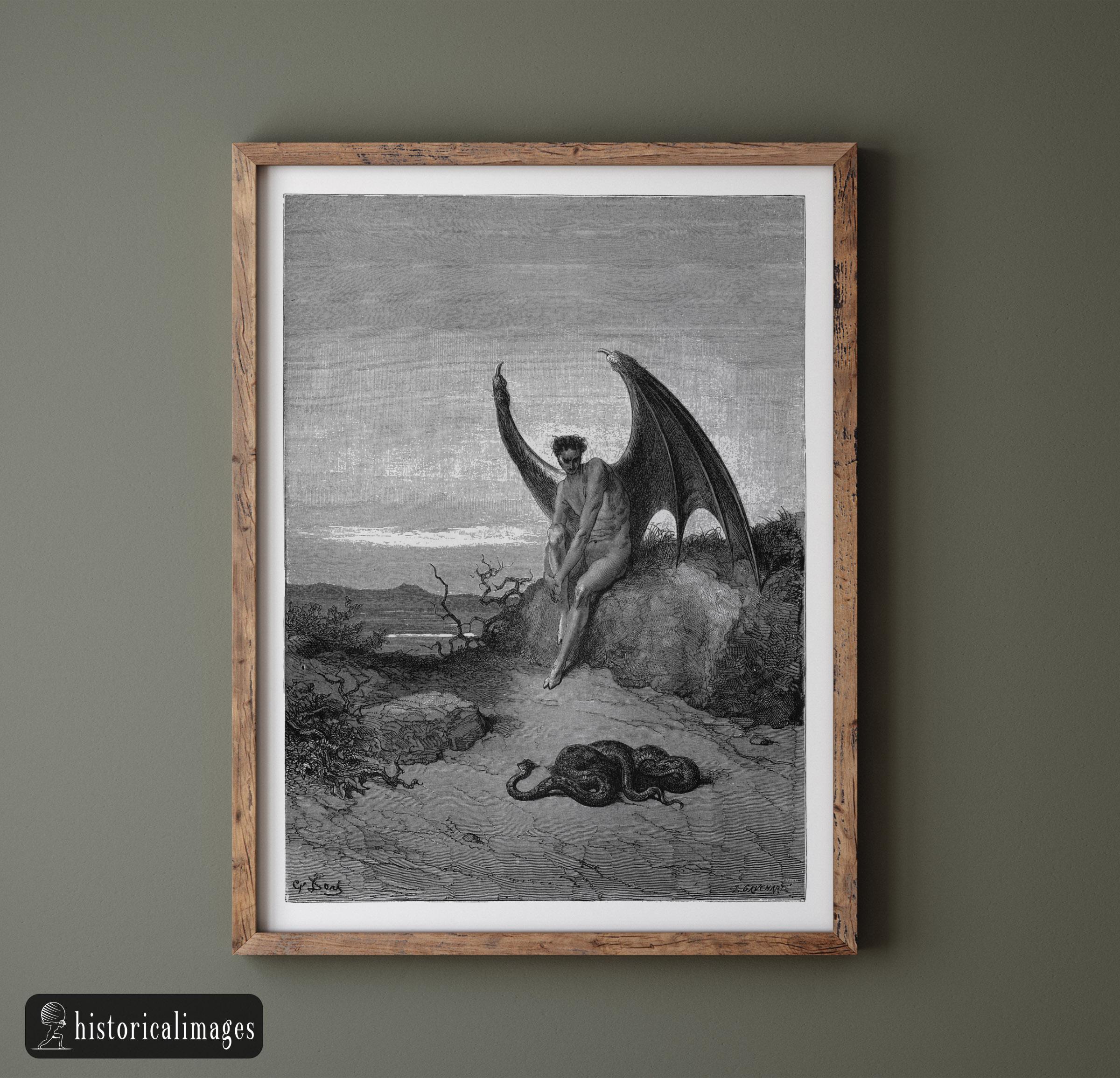 Gustave Dore Paradise Lost Engraving Repro. Satan and the Serpent