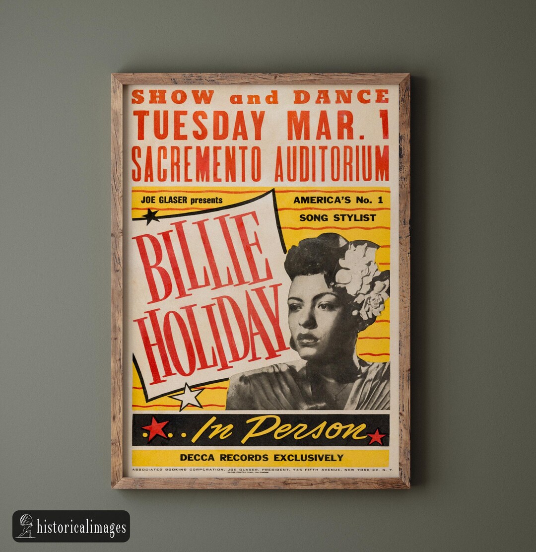 Billie Holiday Vintage Concert Poster Reproduction. Printed on