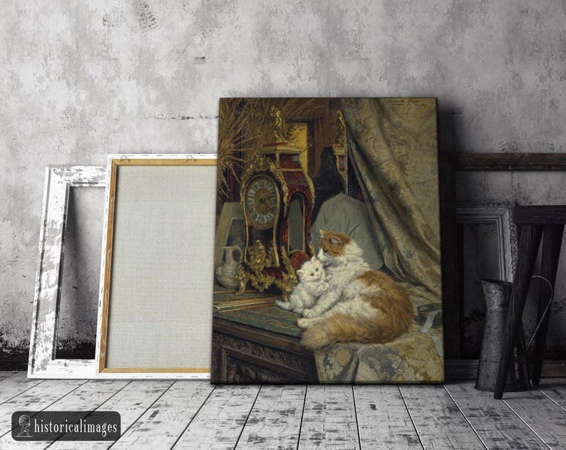 A Mother Cat and Her Kitten With a Bracket Clock by Henriette Ronner ...
