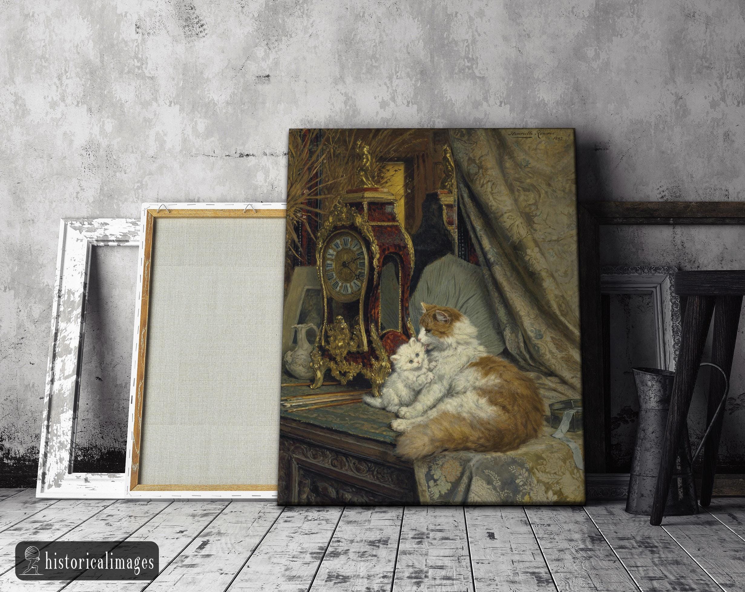 A Mother Cat and Her Kitten With a Bracket Clock by Henriette Ronner ...