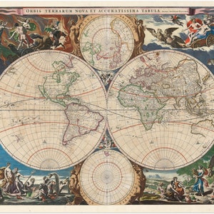 Old world map Orbis Terrarum Nova et Accuratissima Tabula poster by Nicolaes Visscher.