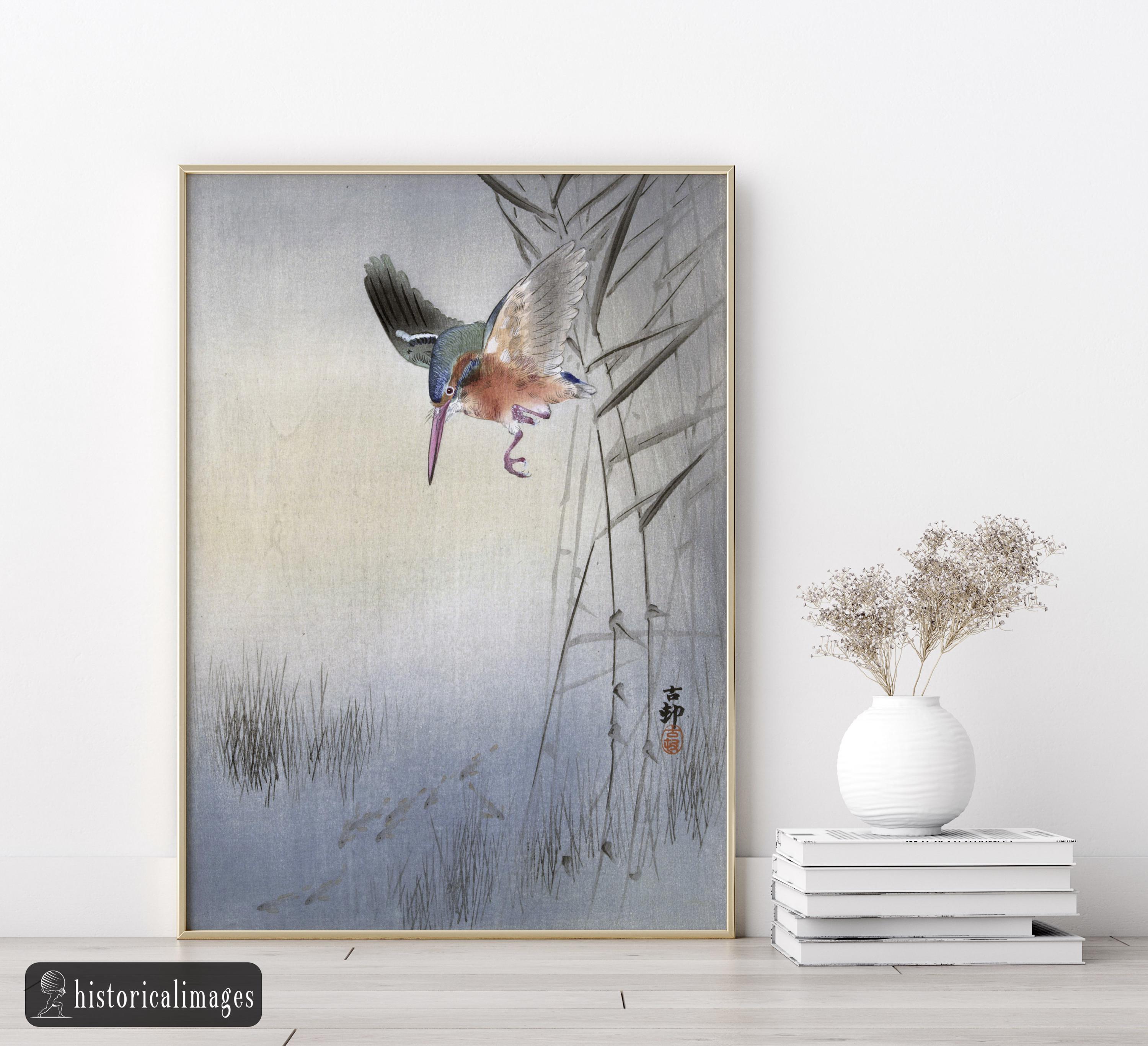 Kingfisher Hunting Fish by Ohara Koson Ukiyo-e Woodblock Print