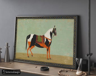 馬の絵。19世紀の作者不明。東洋美術。ファインアートプリントと