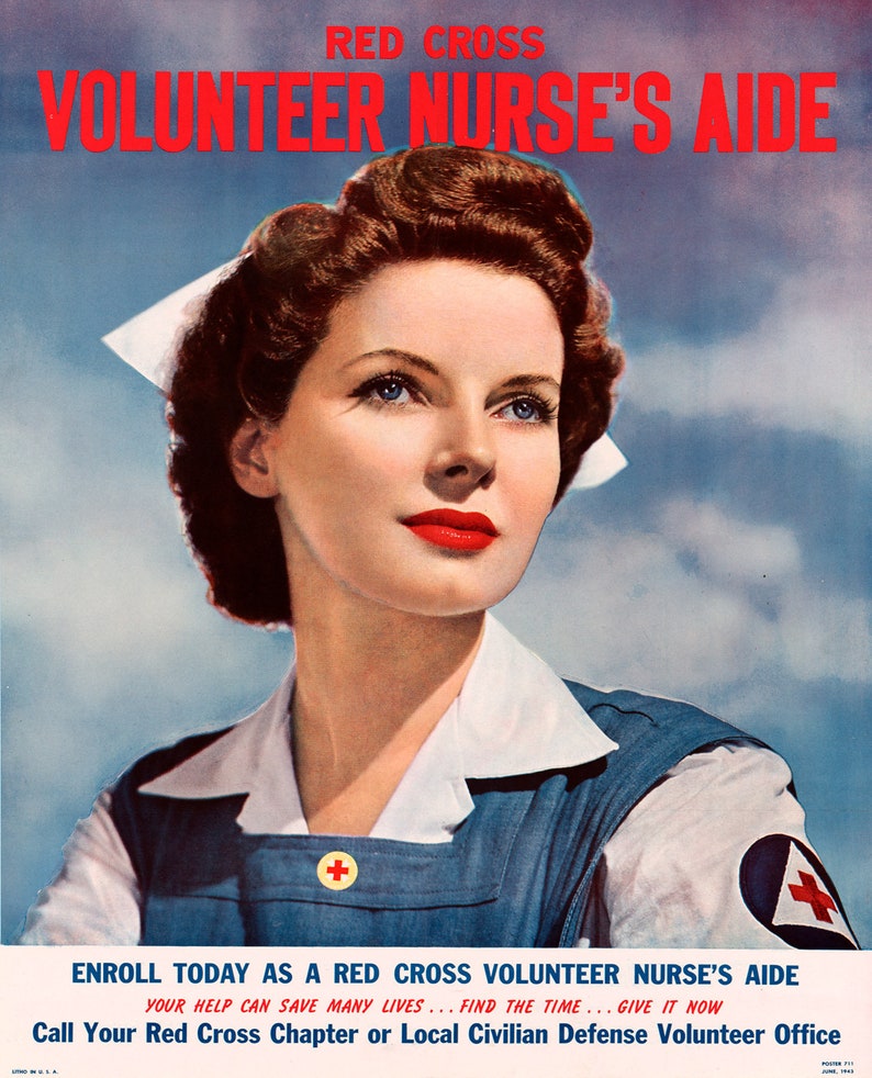 Volunteer nurse's aide vintage II World War poster image 1