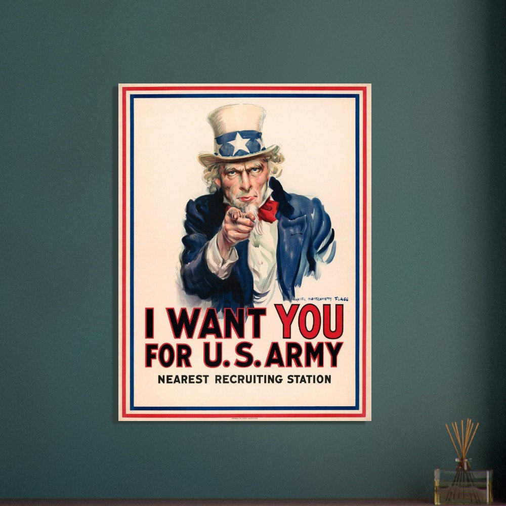 I Want You for Us Army Poster. World War I Recruiting Propaganda. Fine