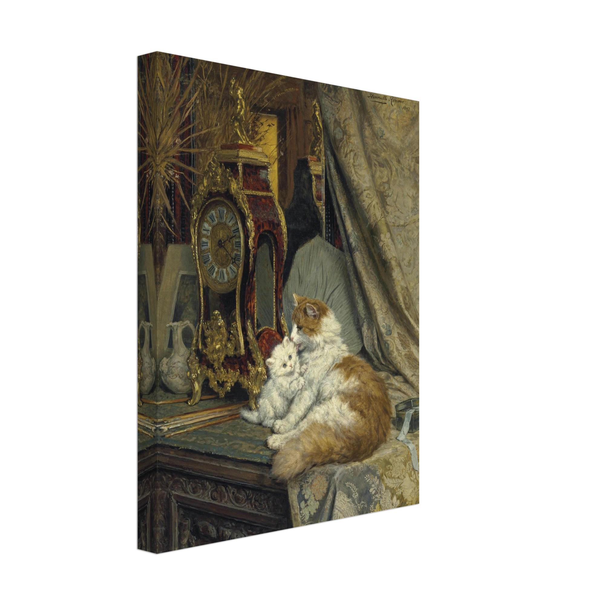 A Mother Cat and Her Kitten With a Bracket Clock by Henriette Ronner ...
