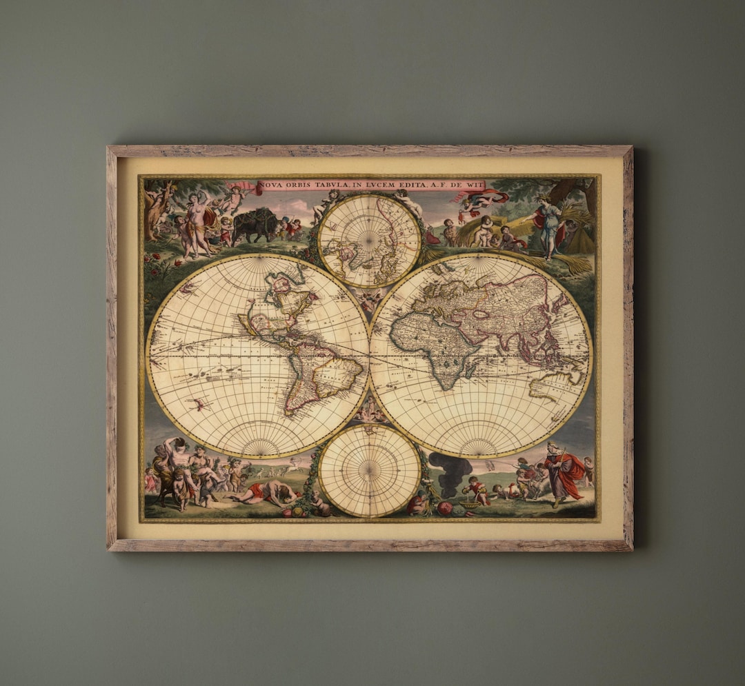 1682 Ancient Double Hemisphere World Map. A Beautiful Vintage ...