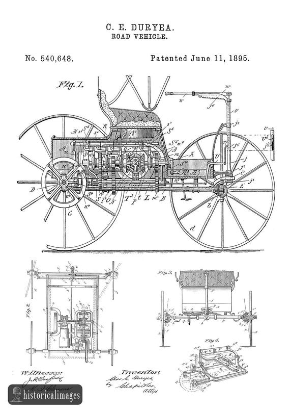 Road Vehicle Patent 540648 1895 by Charles Edgar Duryea