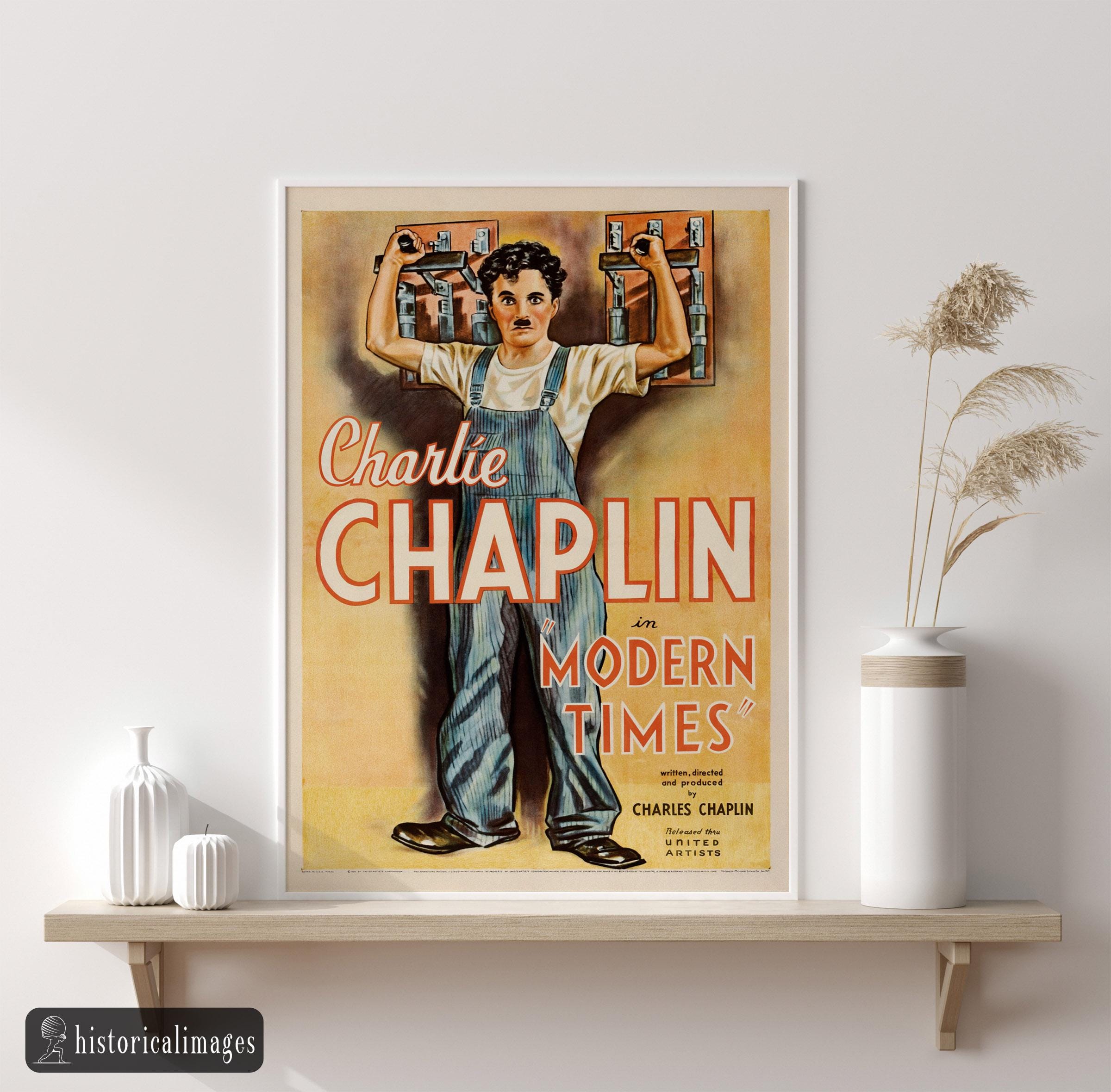 Affiche Murale Charlie Chaplin Vintage KUSTOM ART - 40x30cm Sans Cadre Style Hollywood