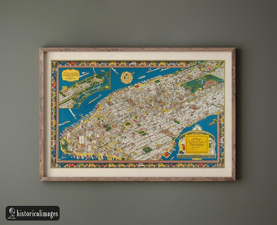 ニューヨーク市マンハッタンの古地図。1920年代のマンハッタンを再現