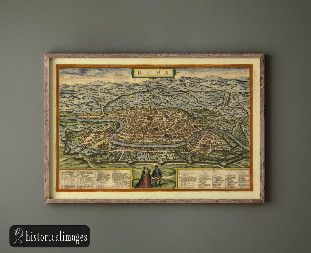 Rome Italy Antique Vintage City Map. 1572 by Georg Braun and Frans