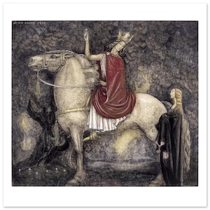 John Bauer vintage illustration print repro. The ring fairy tale. The prince and the girl. Wall art decor.