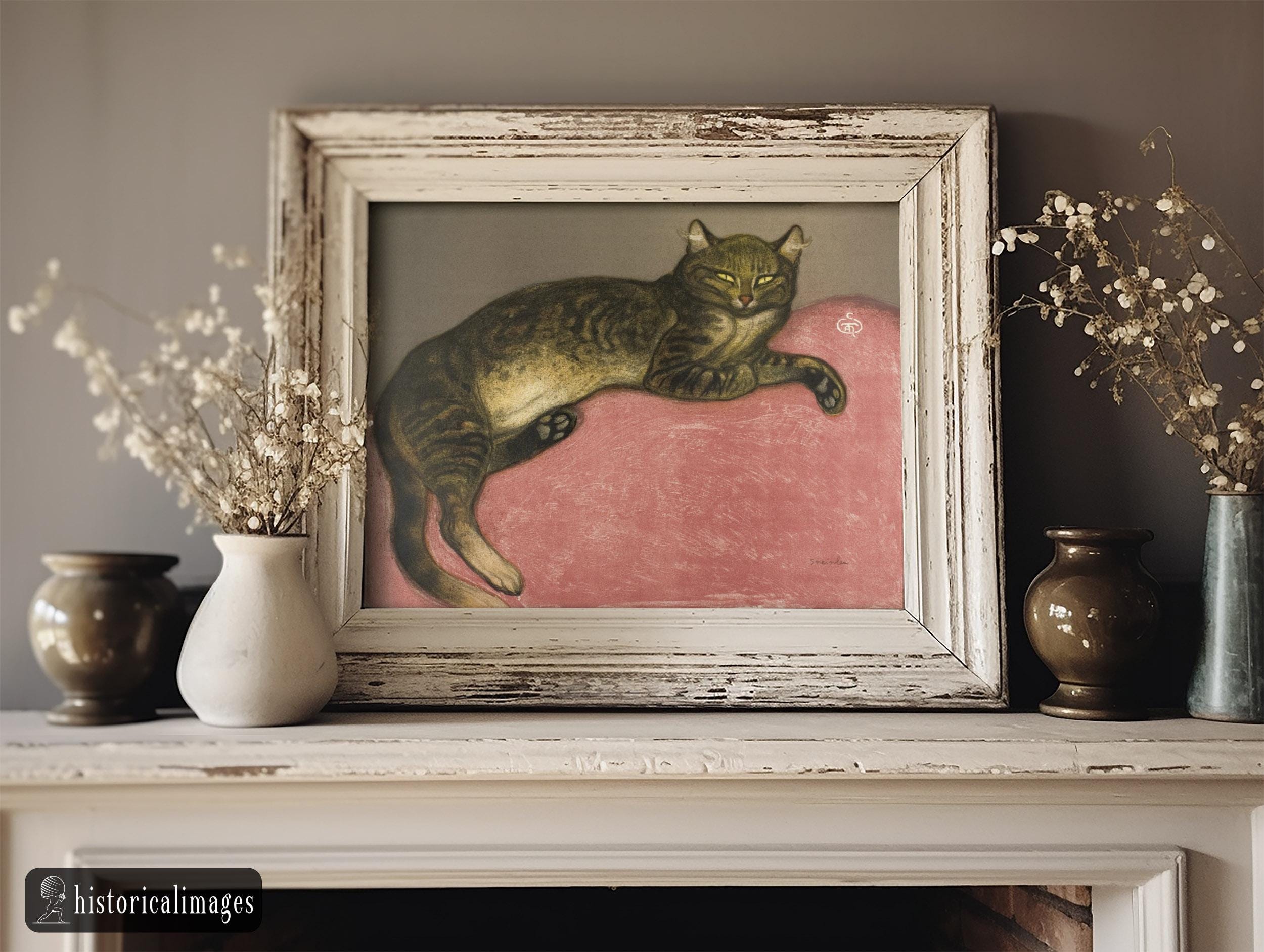 Winter Cat on a Cushion Poster Author: Théophile Alexandre Pierre