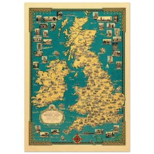Alte Landkarte der Britischen Inseln. Alte Bildtafel Reproduktion. Remastered Kunstdruck, Poster auf Leinwand. Wallart Dekor