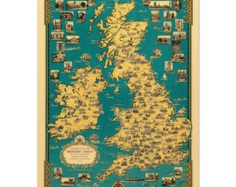 19世紀 イギリスとウェールズの古地図 ガラス額縁 木製フレーム付き