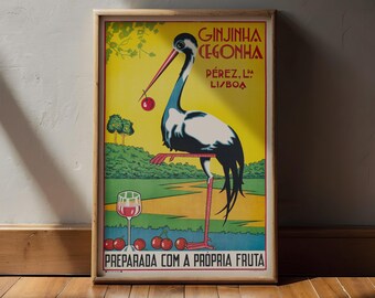 Ginjinha Cegonha Portuguese Cherry Liqueur Vintage Ad Print Repro