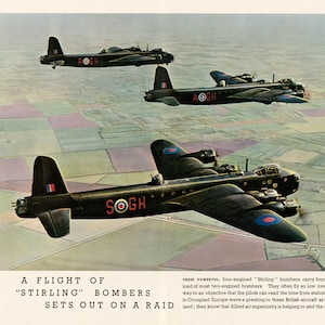 A Flight of &quot;Stirling&quot; Bombers out on a Raid vintage poster reproduction