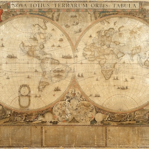 Antike historische Weltkarte von 1660 Reproduktion Poster