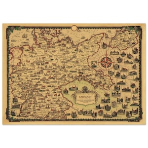 Un antiguo mapa pictórico de Alemania de Ernest Dudley Chase. Impresión artística y lienzo remasterizados de alta calidad. Pósteres decorativos para pared
