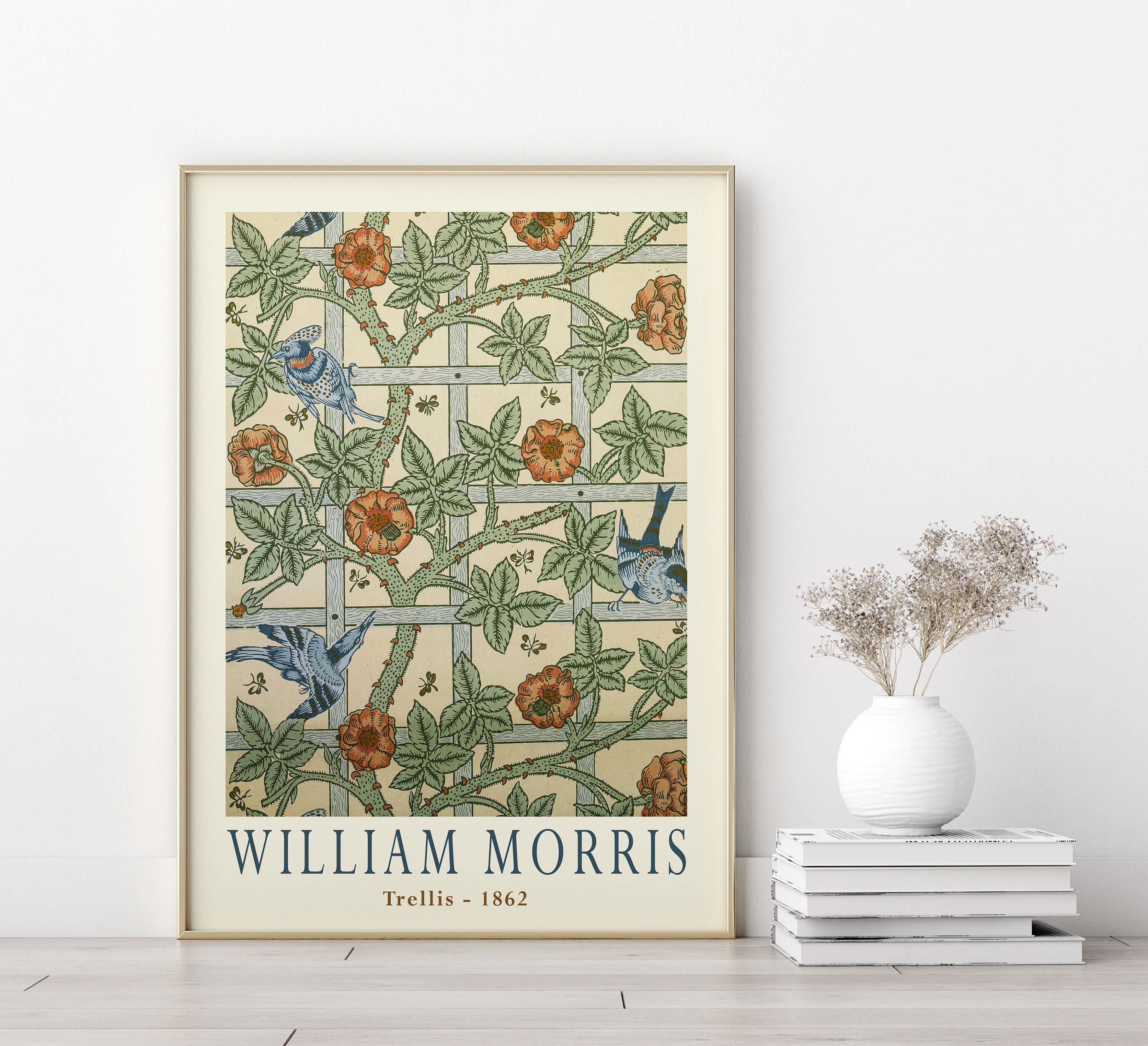 William Morris Trellis Vintage Wallpaper. Remastered Art Print of