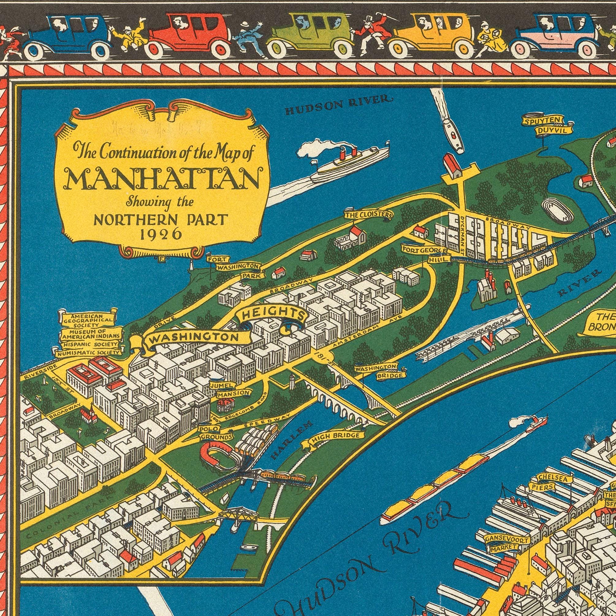 ニューヨーク市マンハッタンの古地図。1920年代のマンハッタンを再現