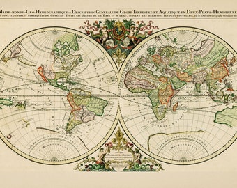 Ancient world map poster reproduction
