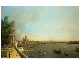 London antique painting by Canaletto 1750 The Thames from Somerset House Terrace towards the City. Canvas and fine art print.