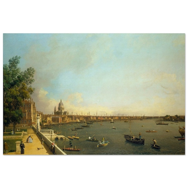 London antique painting by Canaletto 1750 The Thames from Somerset House Terrace towards the City. Canvas and fine art print.