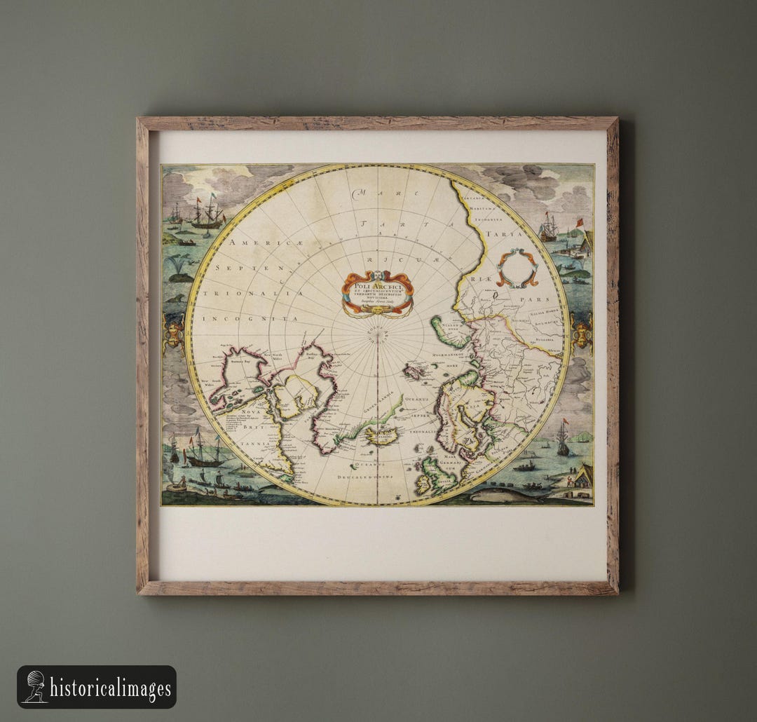 Ancient Sea Chart of the North Pole Illustrated Map by Jodocus Hondius ...