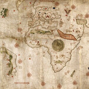 Plakat z reprodukcją mapy świata Nautical Planisphere autorstwa Nicolausa de Caverio z 1506 r.