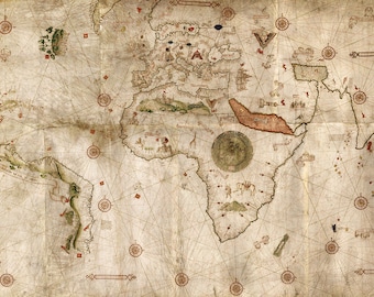 Nautical Planisphere world map poster reproduction by Nicolaus de Caverio 1506