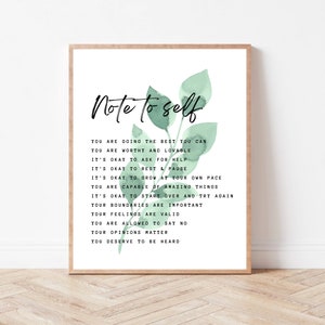 Note to Self: Gentle Reminders for Self-Love and Growth Motivational Inspirational Life Quotes Phrases, Printable Digital Art for Home Decor