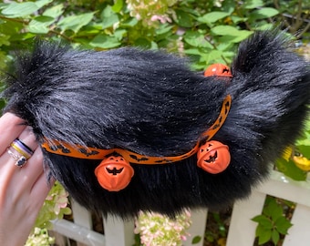 MADE TO ORDER Jingle Bell direwolf halloween tail onyx black nub tail for Cosplay and Fursuit fur suit