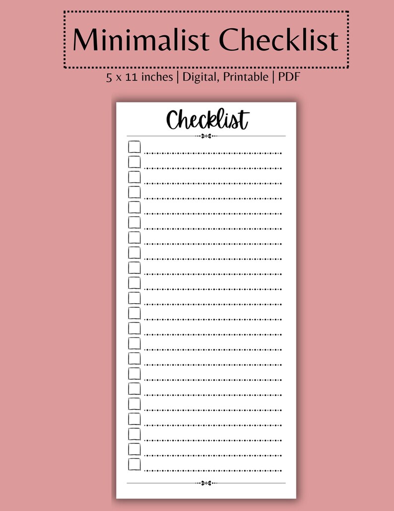 Minimalist Checklist Digital Printable PDF - Etsy