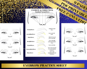 Editable Eyebrow Practice, Brow Templates, Brow Mapping practice Sheet, Eyebrow mapping, Brow Skills, Eyebrow design, Practice brow Mapping.