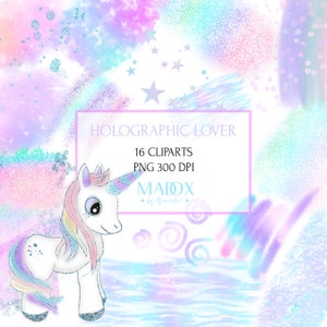 Brushes Strokes, Holographic Watercolors, CLIPARTS, Holographic Stroke Elements, Iridescent Digital Download,Unicorn