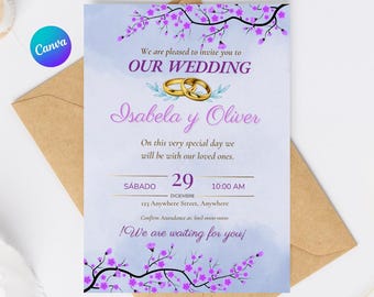 Elegant Floral Template, Wedding Invitation, Canva Invitations, Printable Invitation, Editable Template, Instant Download