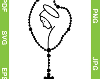 Holy rosary, SVG, virgin Mary, Christian symbol, image of rosary with the virgin, Png, pdf editable vector