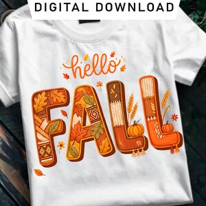Boho Fall PNG, Hello Fall Sublimation Design, Boho Autumn Letters DTF Transfer, Pumpkin Wheat Clipart, Thanksgiving Shirt, Harvest PNG