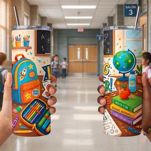 Learning Is My Superpower – Back to School Digital PNG | 20oz Skinny Tumbler Wrap | Classroom Illustration