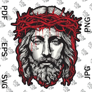 Jezus SVG, doornenkroon, Jezus png digitaal, doornenkroon, religieus beeld, christelijke SVG, gezicht van Jezus Christus