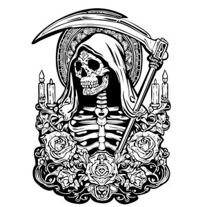 Holy death SVG, imagen de la santa muerte, vector blanco y negro, fan art santa muerte, pdf, png, sublimación svg