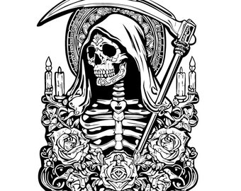 Heiliger Tod SVG, Bild des Heiligen Todes, schwarz-weißer Vektor, Santa Muerte Fan Art, pdf, png, Sublimationssvg