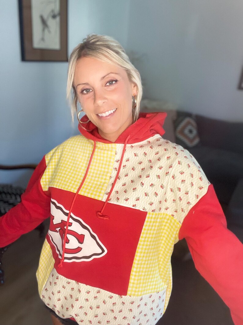 Kansas City Chiefs omarbetad, återvunnen, quiltad huvtröja bild 7